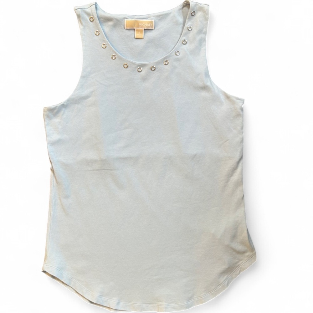 Michael Kors Studded Tank S/M Built-In Bra Baby Blue Silver Logo Y2K Festival